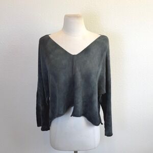 Olivvi Gray Lightweight Cropped Sweater Womens Medium Slouchy Tie Dye Indie